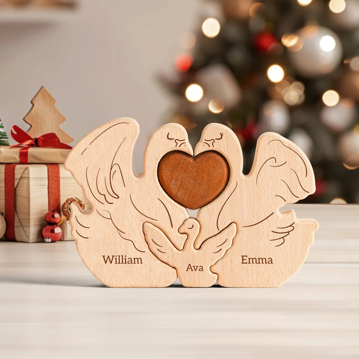 Personalized Wooden Swan Family Puzzle Decor