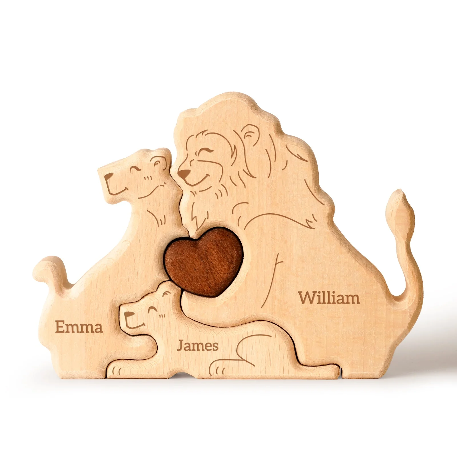 Personalized Wooden Cute Lion Family Puzzle Decor