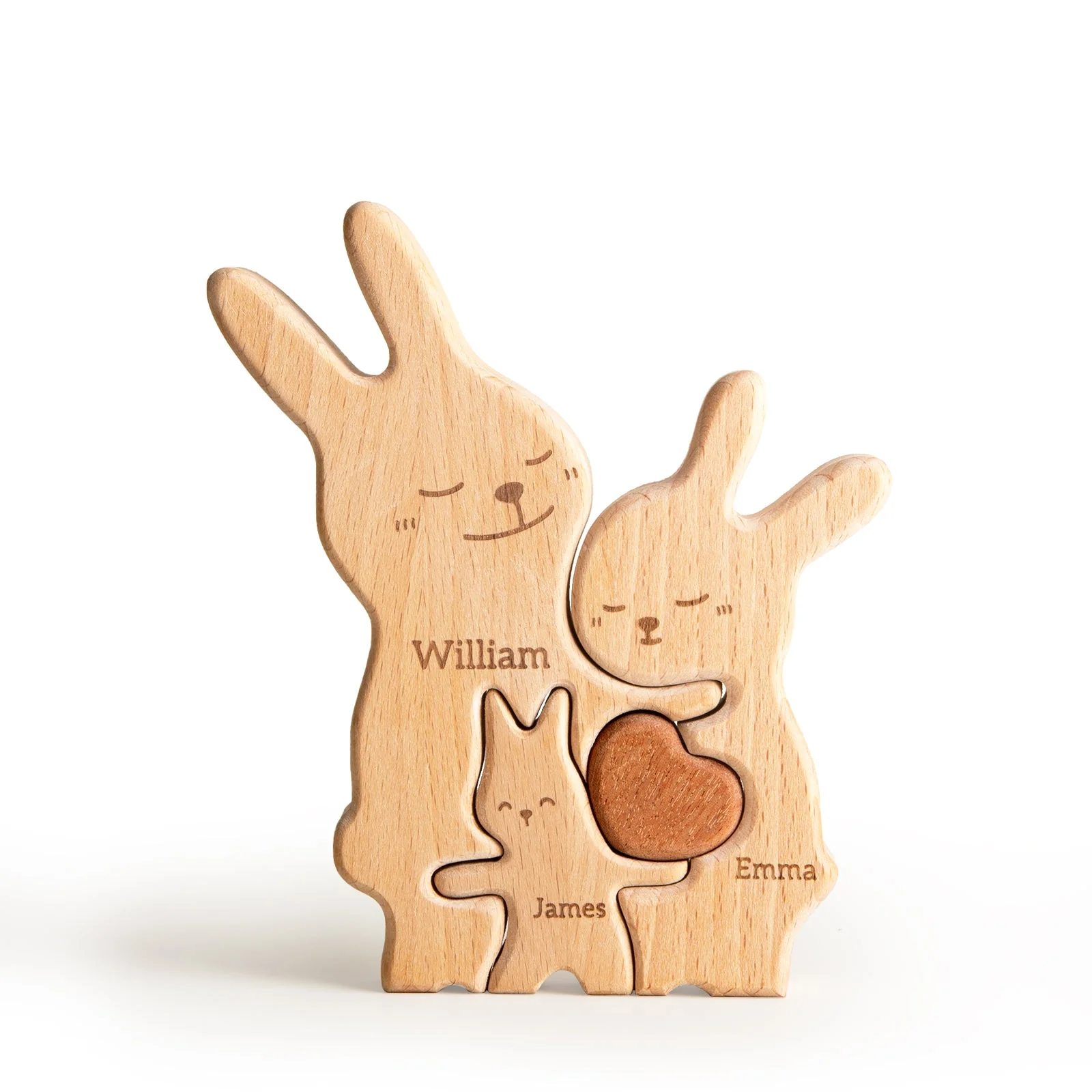 Personalized Wooden Cute Rabbit Family Puzzle Decor