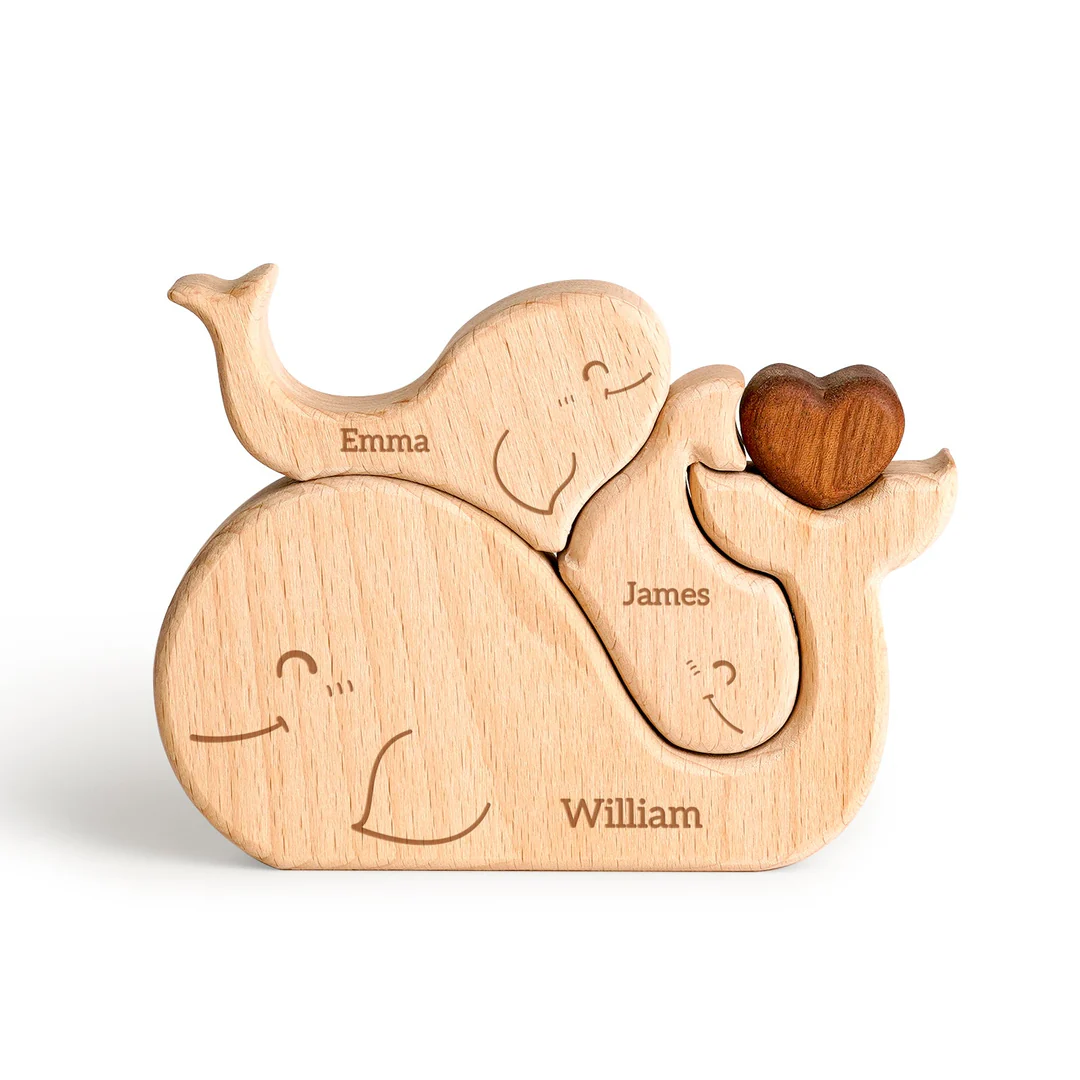 Personalized Wooden Whales Family Puzzle Decor