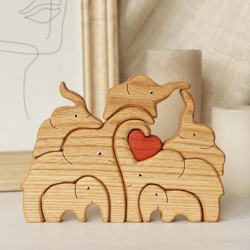 Personalized Wooden Elephant Family Puzzle Decor