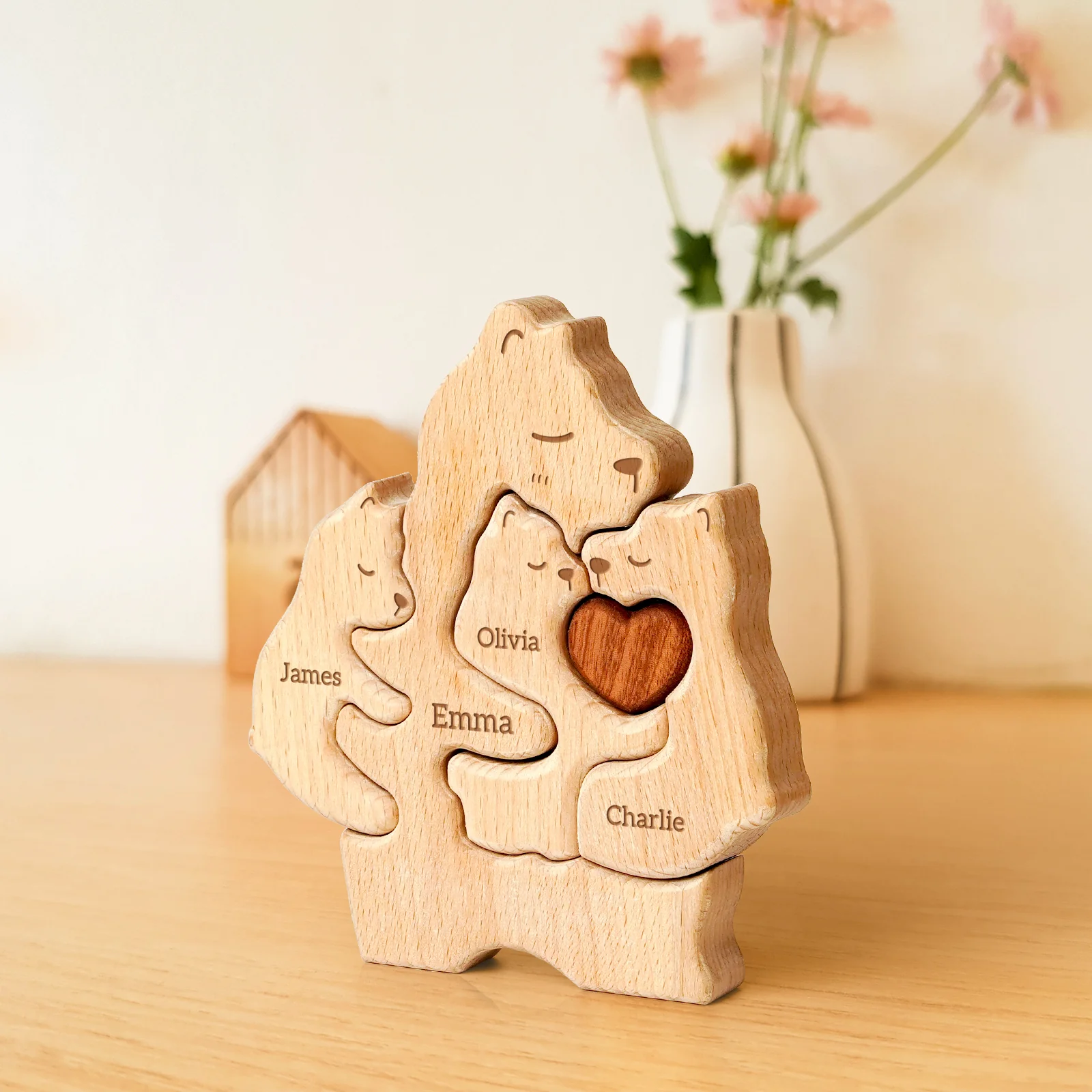 Personalized Wooden Mommy Bear Family Puzzle Decor