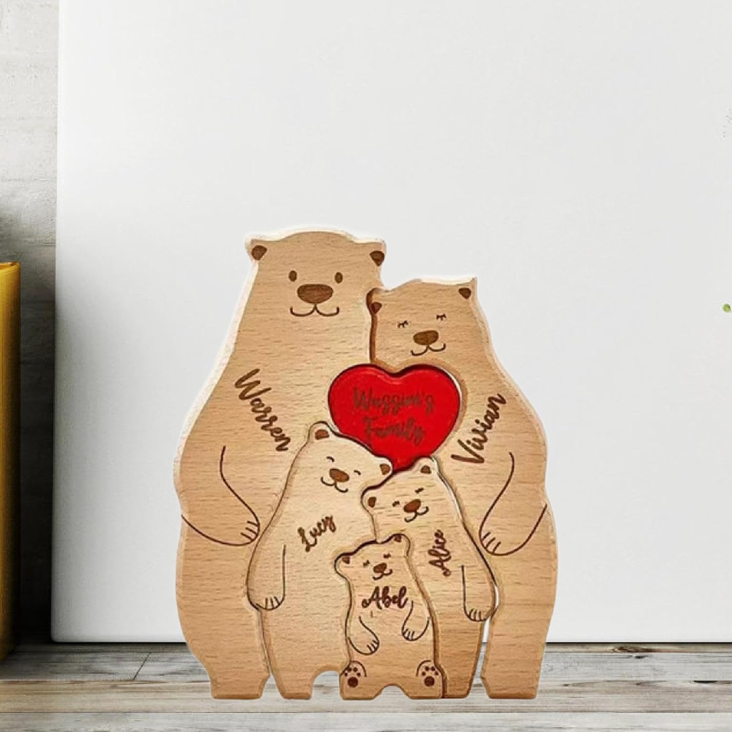 Personalized Wooden Bear Family Puzzle Decor