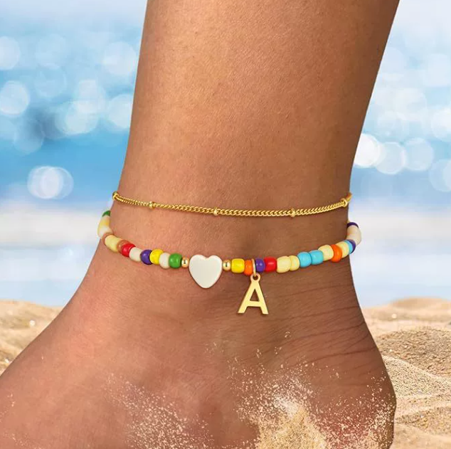 26 Alphabet Colorful Beaded Adjustable Anklet