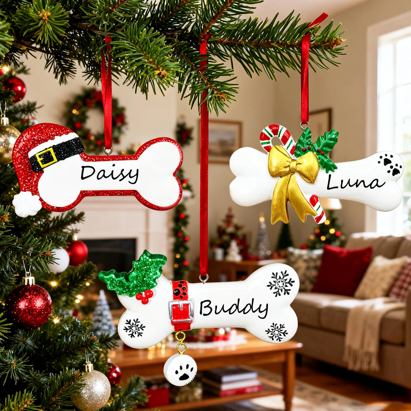 Personalized 3D Christmas Dog Bone Ornament