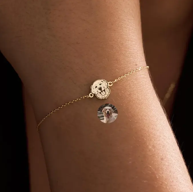 Custom Pet Face Portrait Bracelet with Name