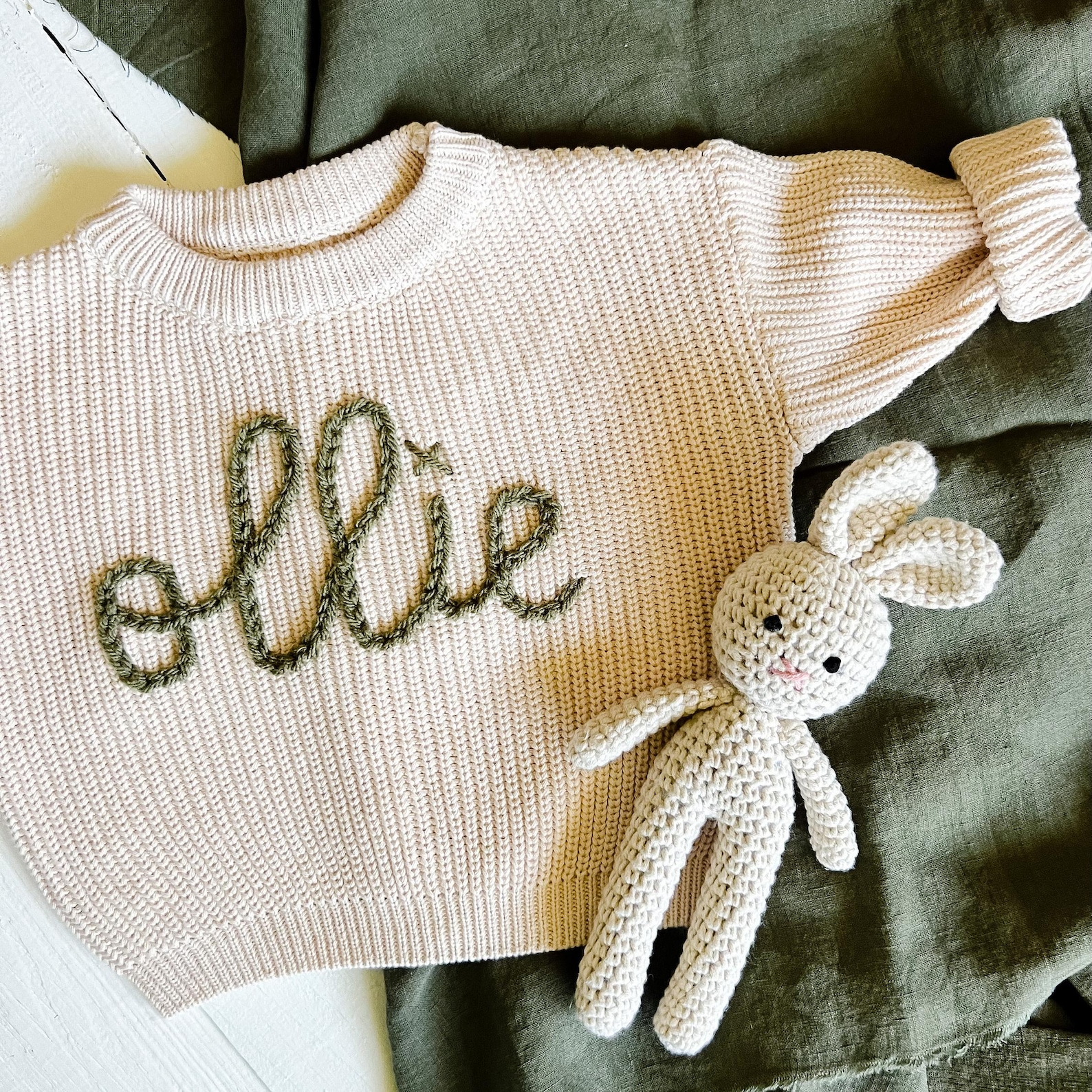  Personalized Pure Cotton Baby Sweater - Custom Handmade Yarn Embroidered
