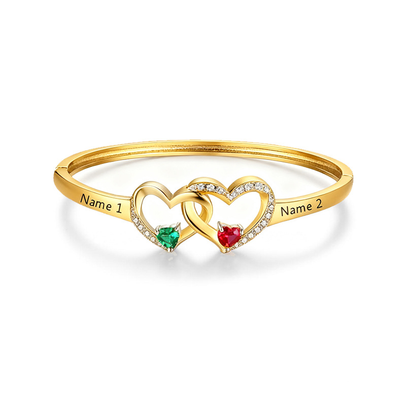 Personalized Heart Couple Birthstone Bracelet