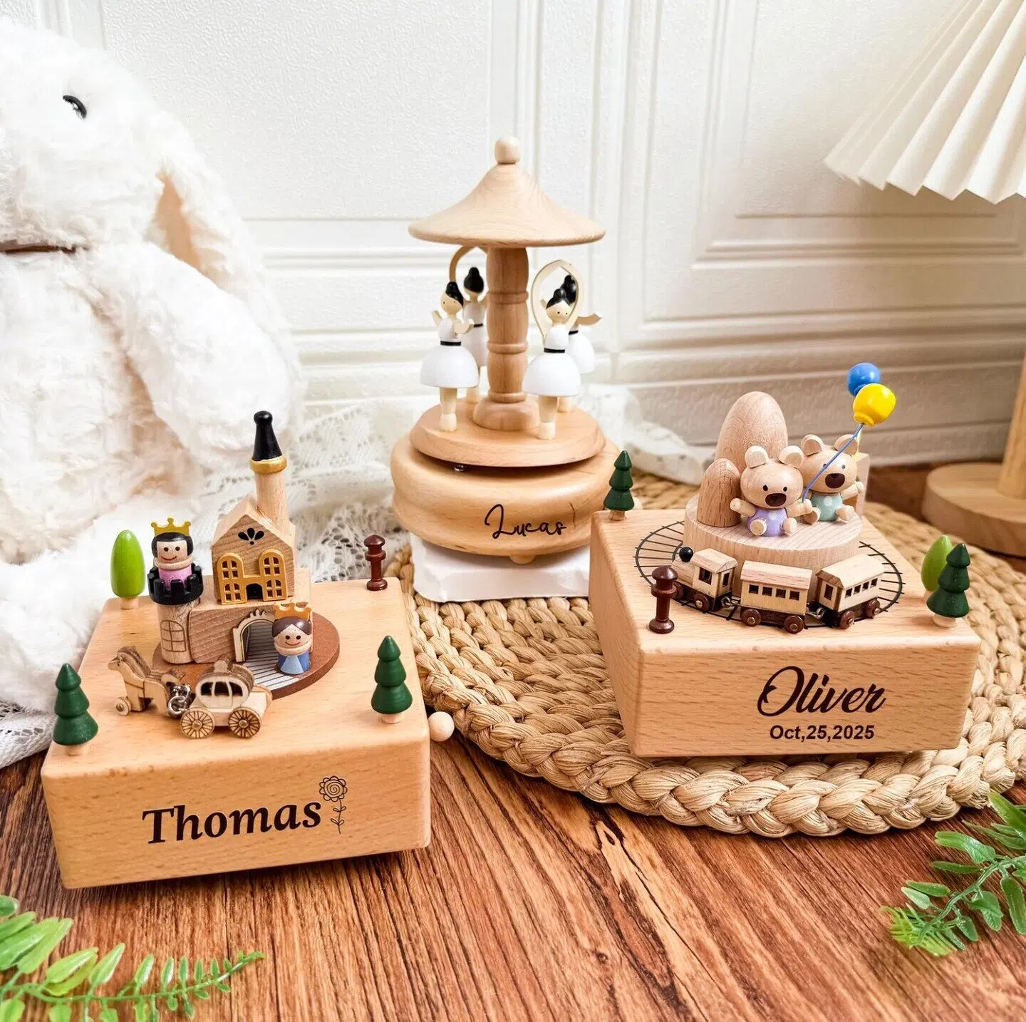 Personalized Wooden Music Box - Custom Engraved Baby Gift