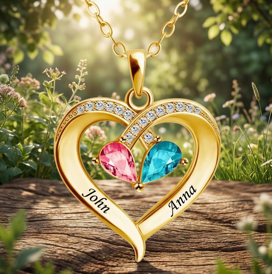 Two-tone teardrop pendant birthday necklace