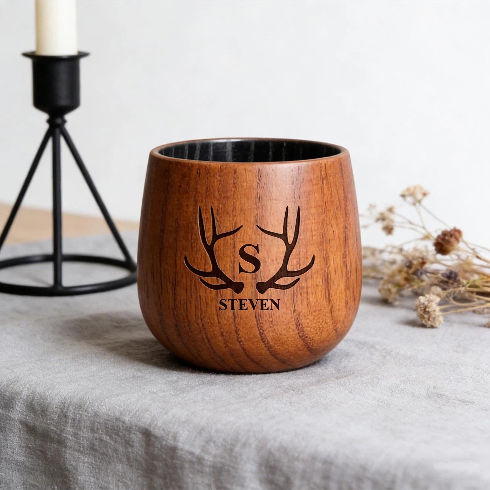 Personalized Charred Wooden Bourbon Whiskey Glass