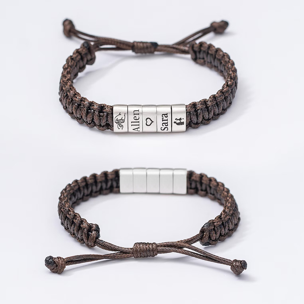 Personalized Braided Rope Bracelet with Stainless Steel Bead