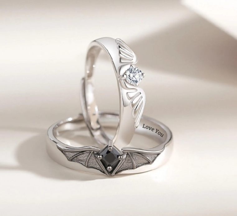 Personalized Angel and Demon Couple Name Rings
