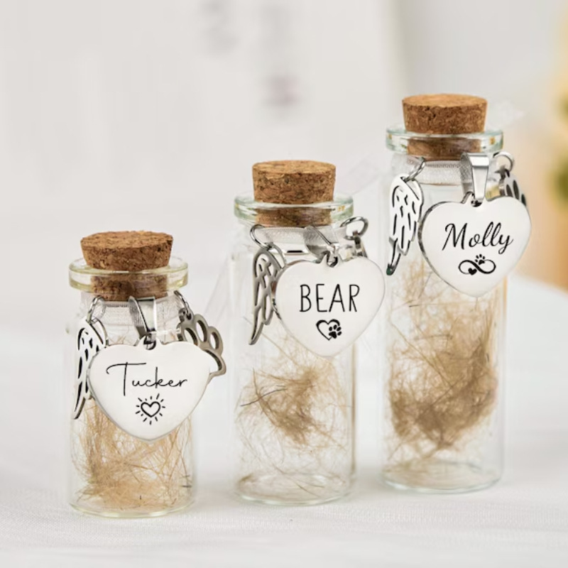 Personalized glass bottle pet hair keepsakes