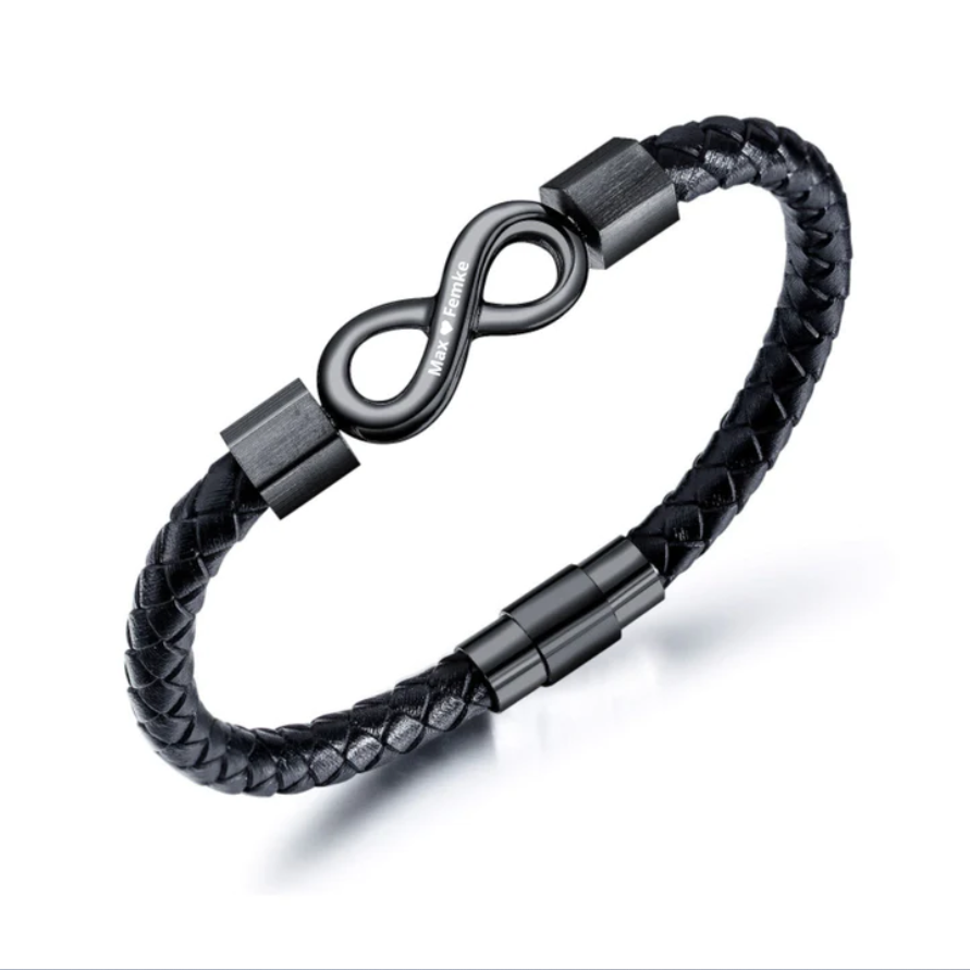Personalized Leather Infinity Engraving Name Bracelet