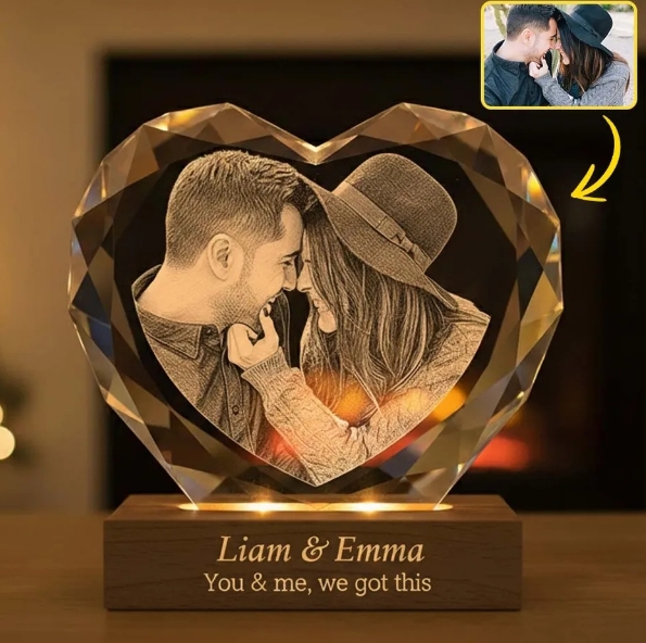Personalized heart-shaped crystal ornament