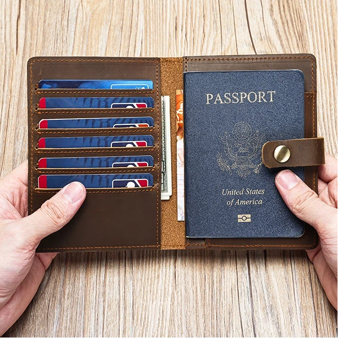 Custom Engraved Crazy Horse Leather Passport Cover C
