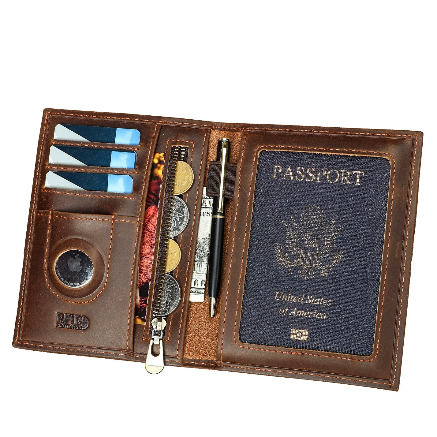 Custom Engraved Crazy Horse Leather Passport Cover D