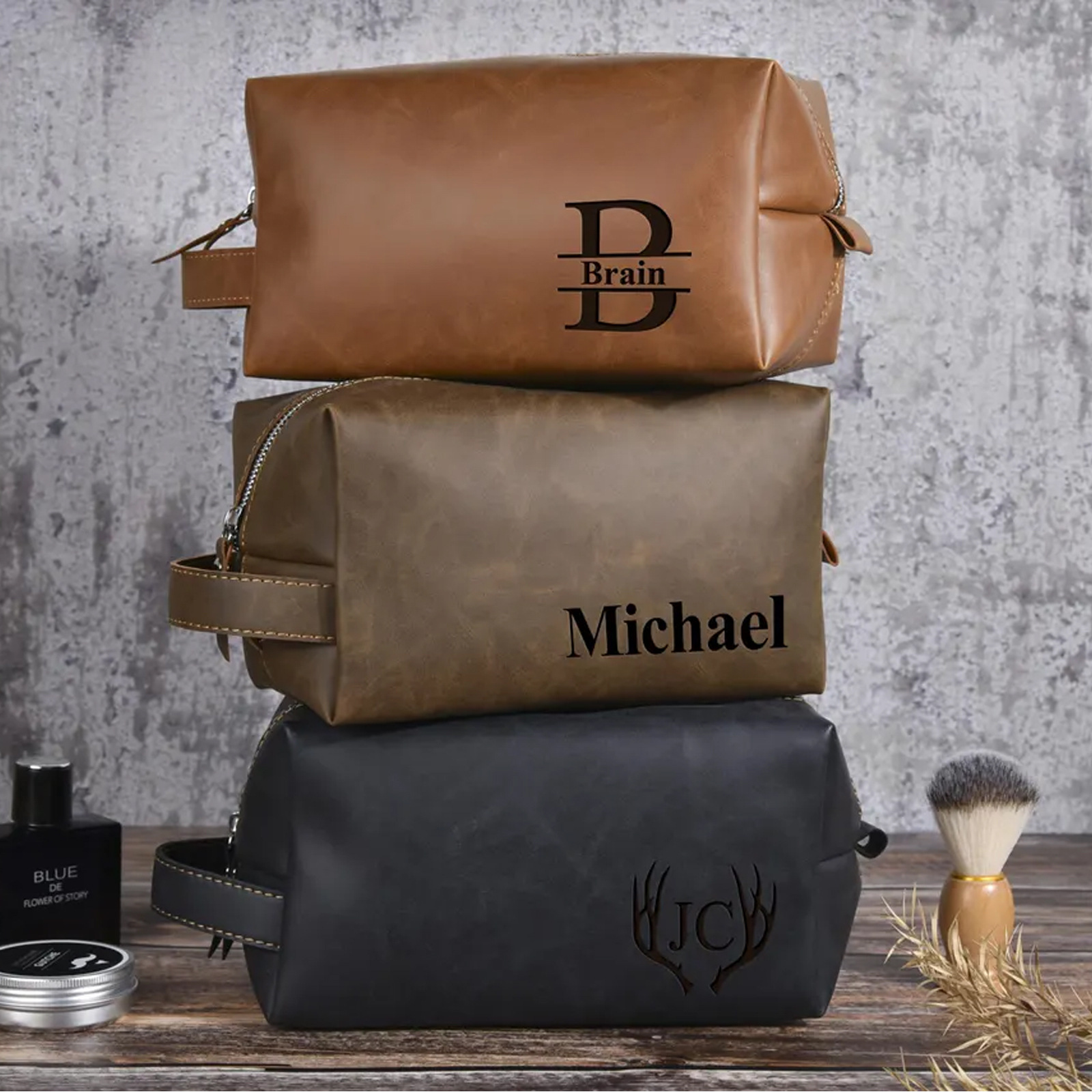 Custom Engraved Leather Men's Toiletry Bag