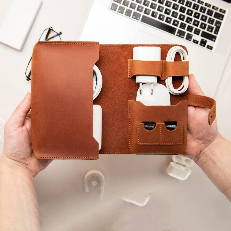 Custom Engraved Leather Charger Bag