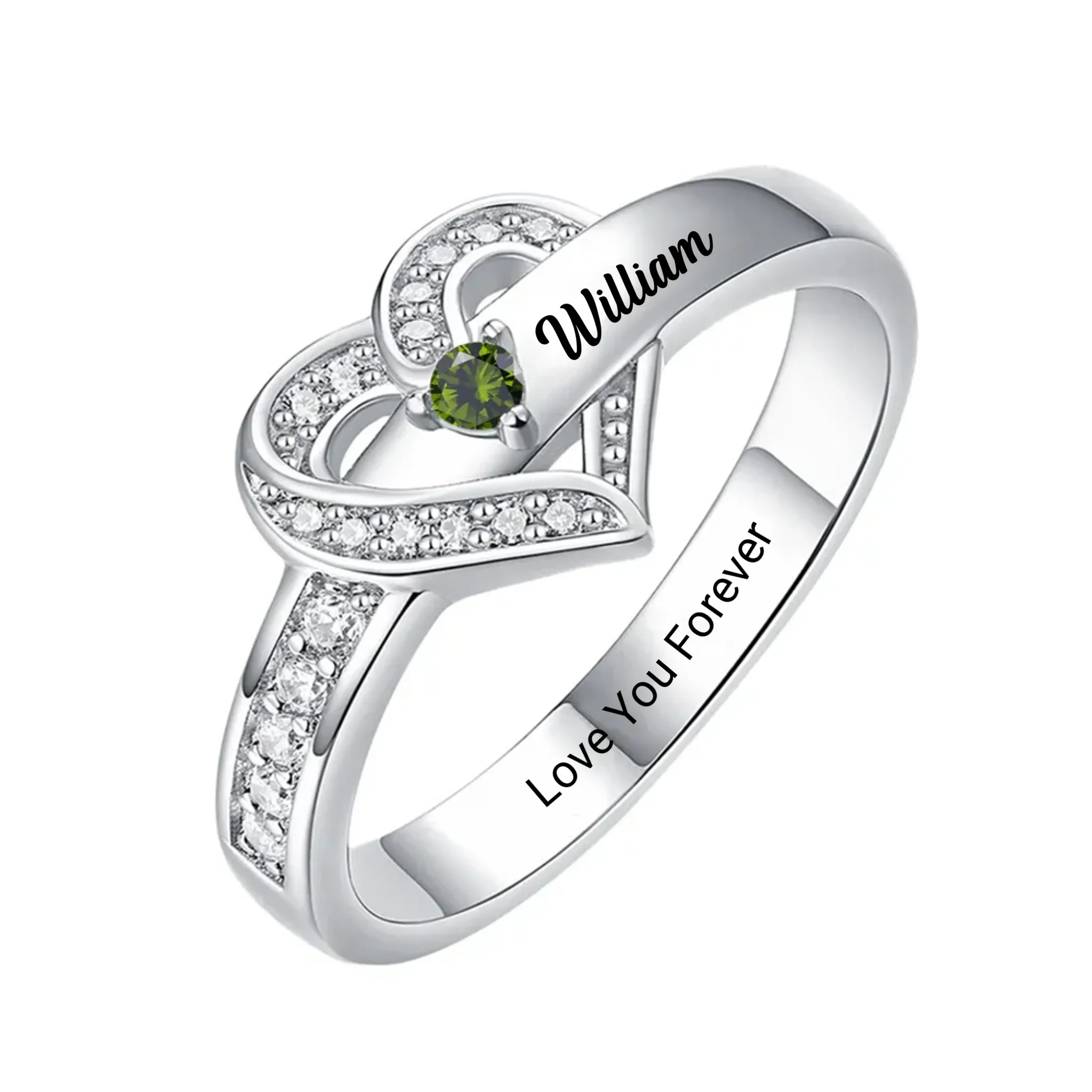 Personalized Name Heart Promise Birthstone ring