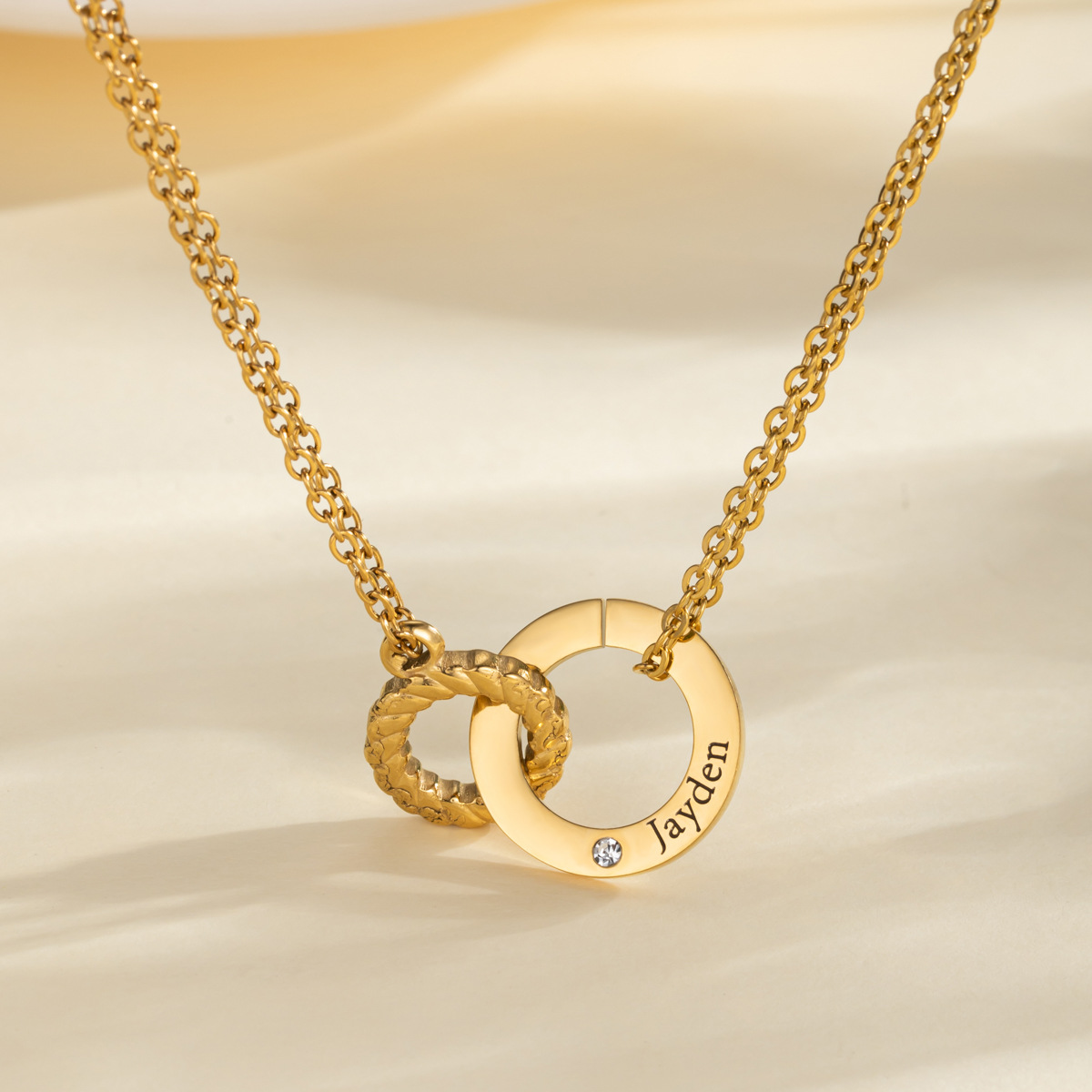 Interlocking Double Ring Bracelet & Necklace Set – Custom Engraving