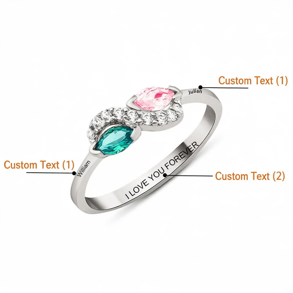 Custom text with birthstone ring