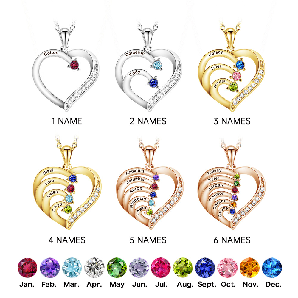 Custom Engraved Heart Necklace with Birthstone