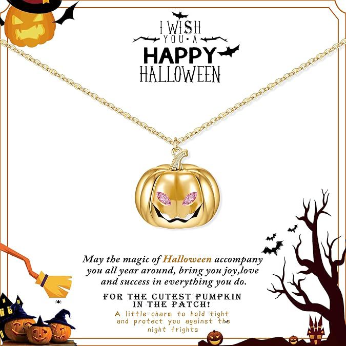 Personalized Birthstone Filled Pumpkin Necklace, 3D Spooky Pumpkin Necklace