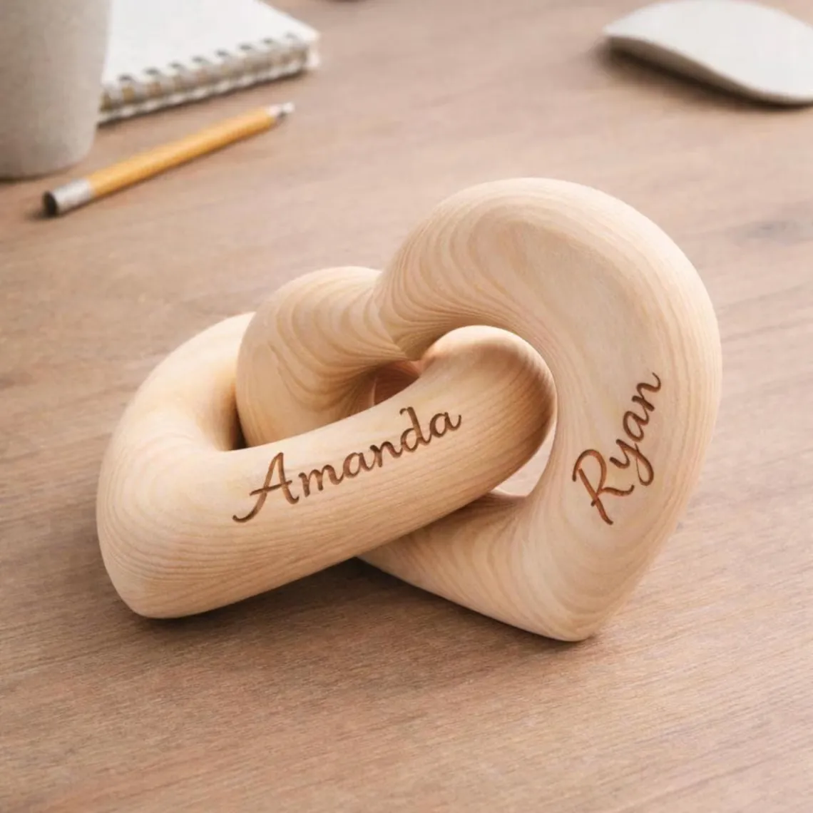 Custom Engraved Infinity Heart Wooden Sculpture