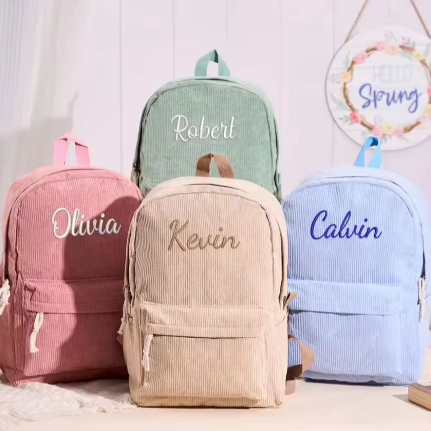 Personalized Children's Backpack With Name,Personalized Kids Backpack,Embroidered Corduroy Backpack,Kids School Bag,Children Gift,School Bag