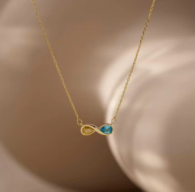 Infinity Birthstone Necklace, Dainty Infinity Heart Jewelry, Two Birthstone Necklace, Symbol of Love Jewelry