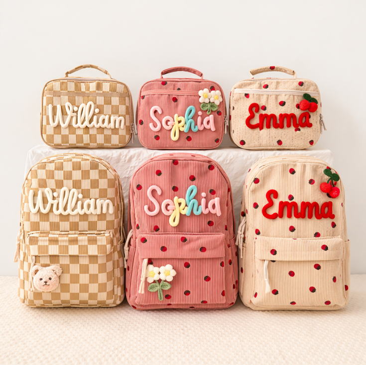 Personalized Kids Backpack and Lunch Bag Set, Embroidered Name Toddler Bag