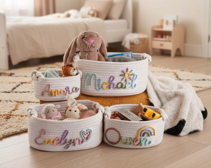 Hand Embroidered Baby Name Basket