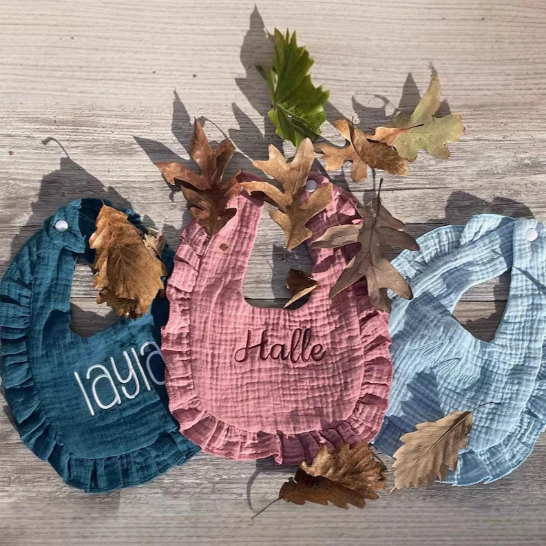 Personalized Embroidered Baby Ruffle Bib - 100 Cotton