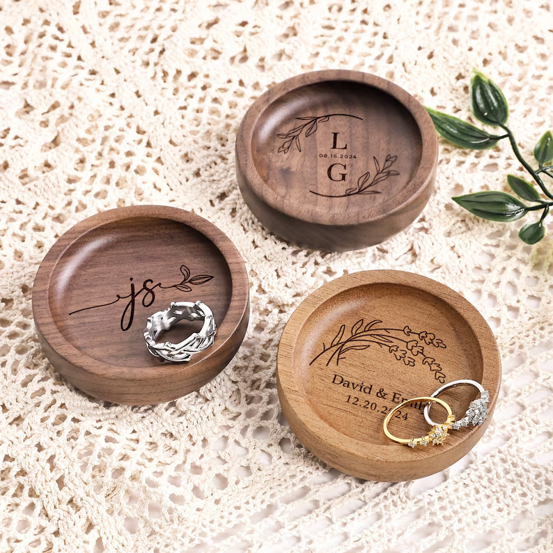 Personalized Engraved Wedding Rings Wooden Tray