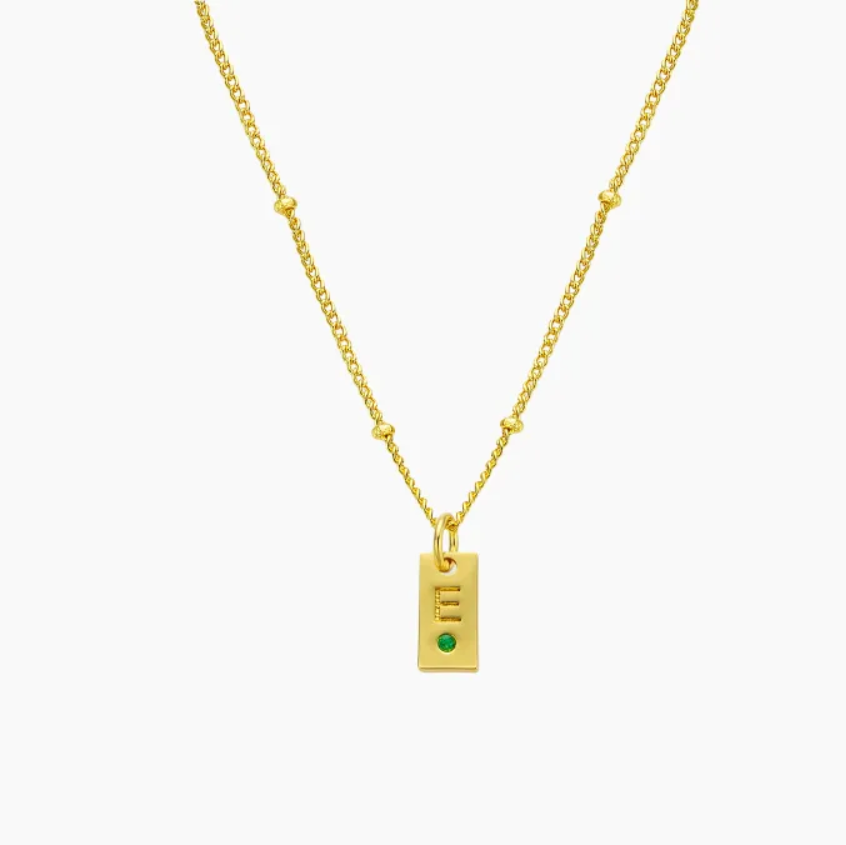 Tag Initial Necklace with Birthstone