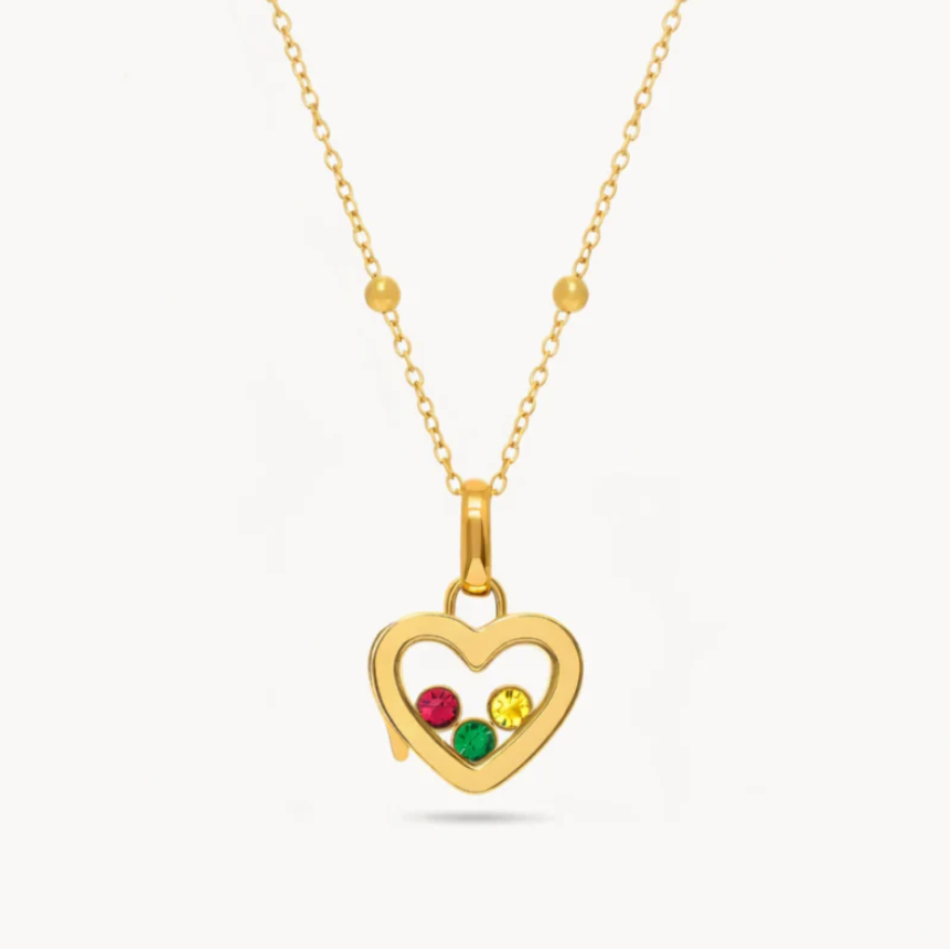 Heart Necklace With Birthstones Inside