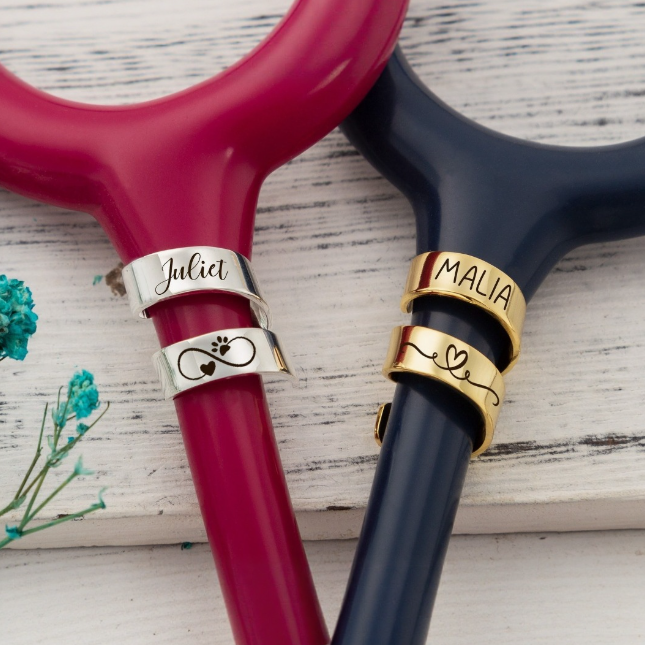 Custom engraved name tag for stethoscope ring
