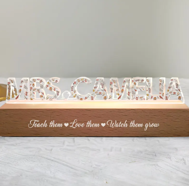 Personalized Name Desk Plate for Teacher, Custom Name Sign for Desk, Lighted Acrylic Nameplate, Gift for Teacher Night Light
