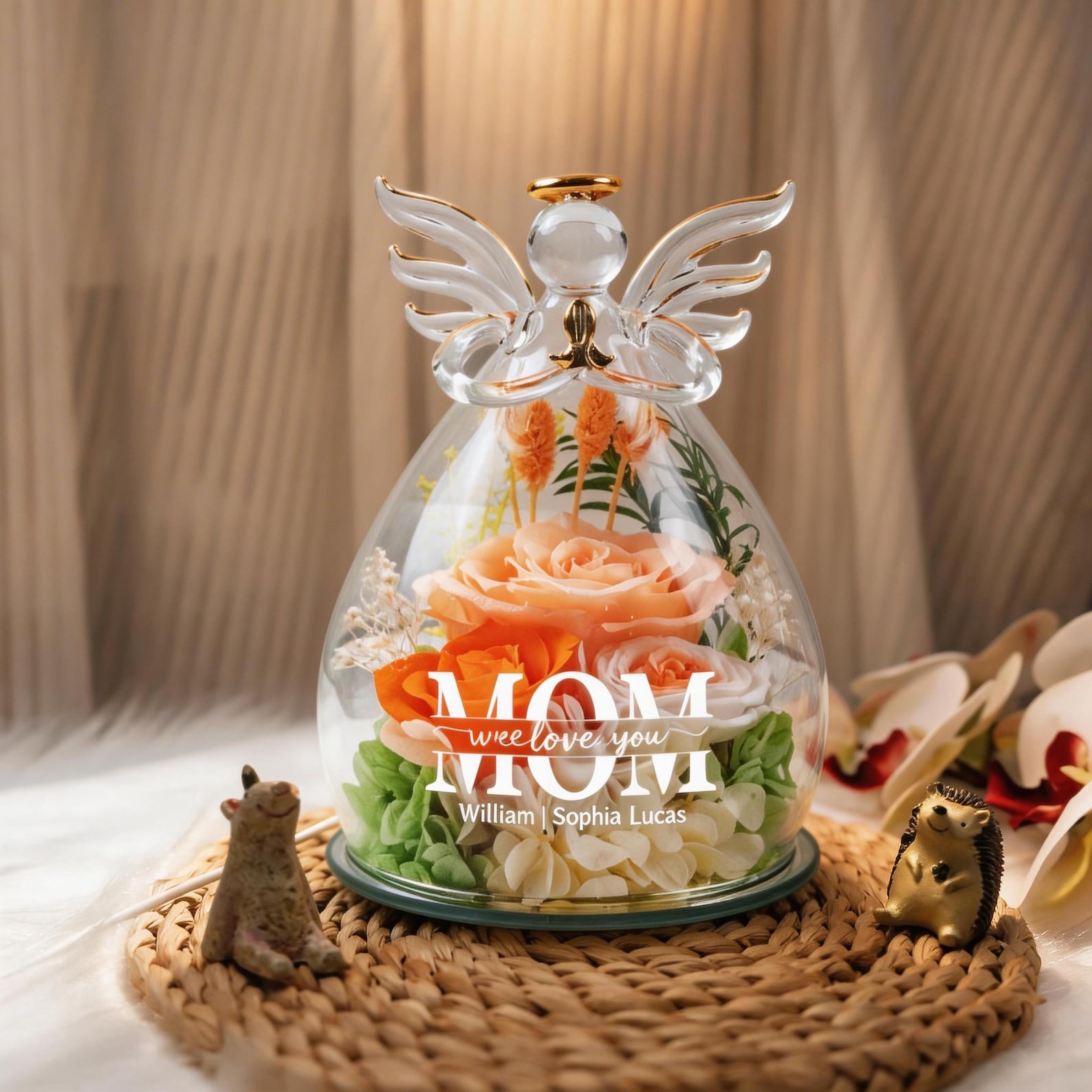 Personalized Angel Glass Cover Eternal Flower Night Lamp