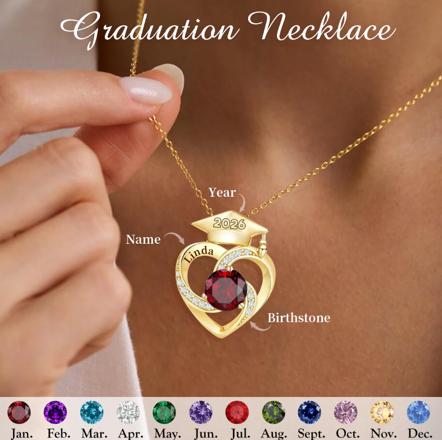 Personalized Graduation Cap Birthstone Necklace