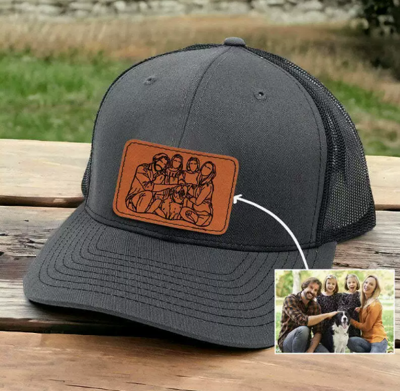 Custom Photo Hat Gifts - Engraved Hat with Leather Patch Father's Day Gift Idea