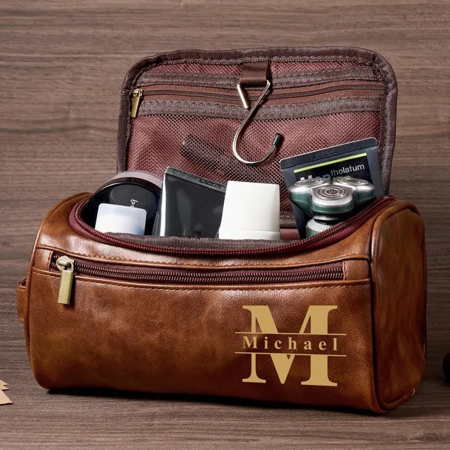 Personalized Leather Toiletry Bag