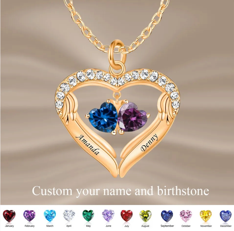 Customized heart birthstone necklace