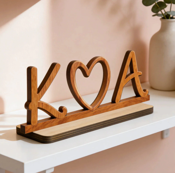 Custom Initial Heart Wooden Keepsake for Couples