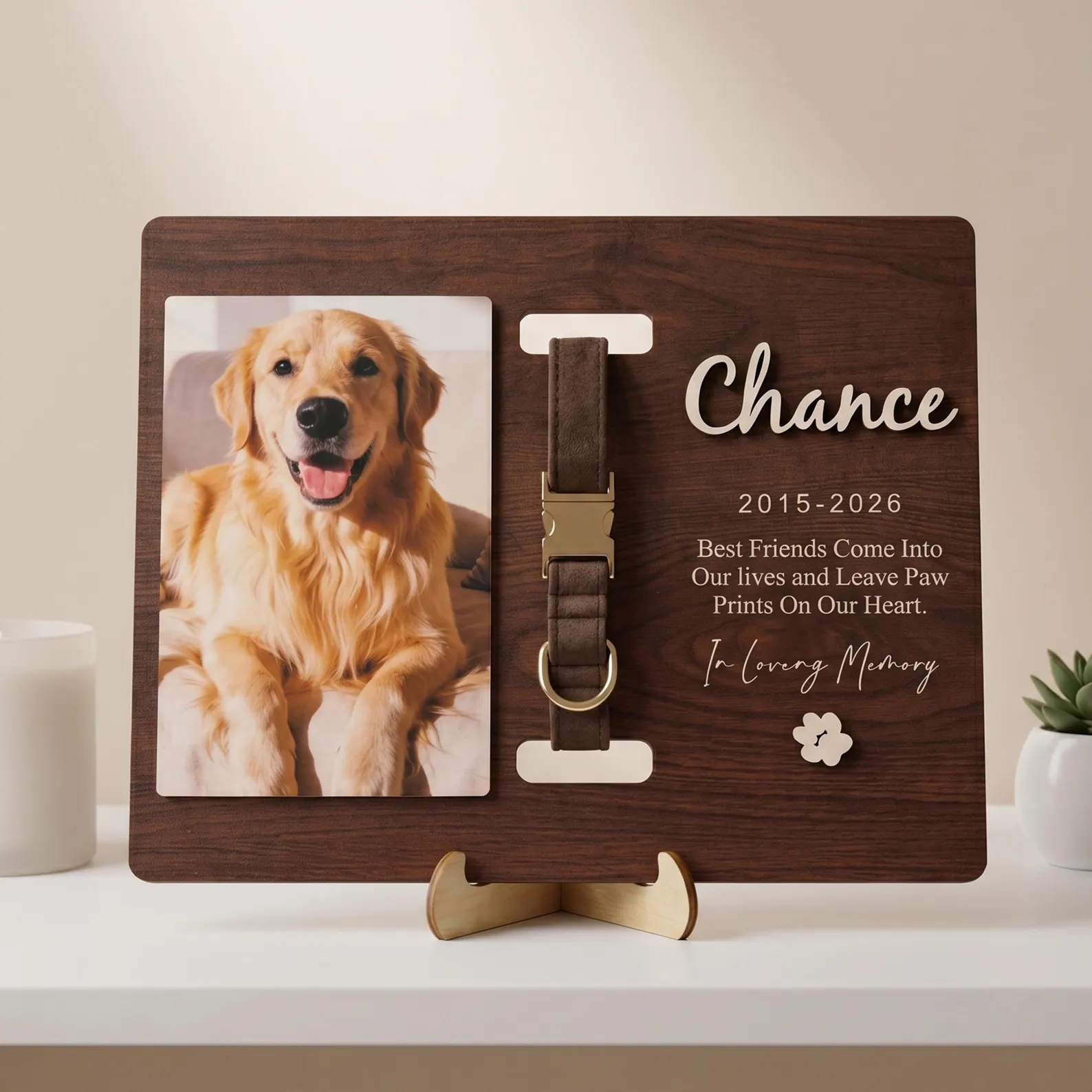 Personalized Pet Wooden Frame with Collar Holder