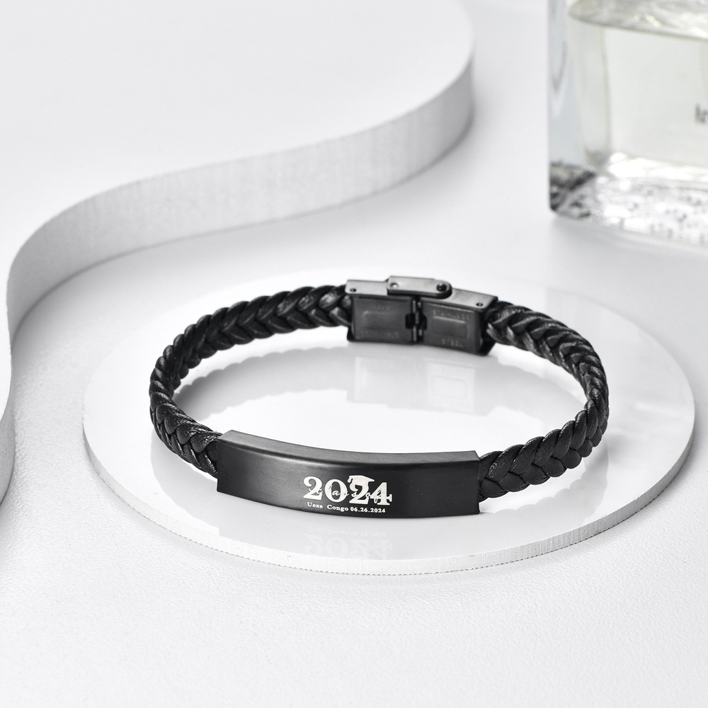 Personalized Leather Graduation Bracelet 