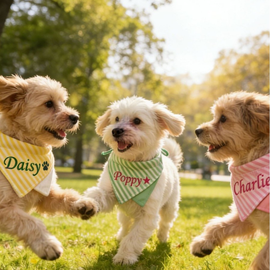 Customized embroidered name pet drool triangle scarf