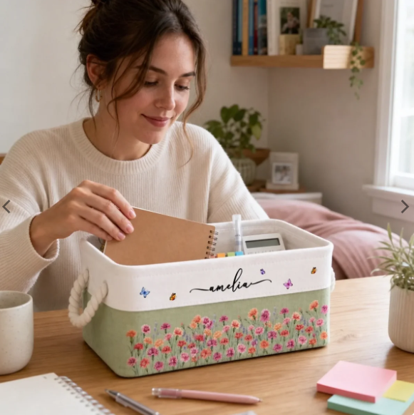 Linen splicing customizable pattern storage basket